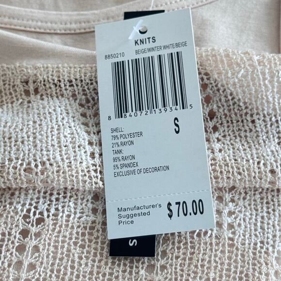 New GRACE ELEMENTS Pointelle Beige Winter White Striped Knit Layered Sweater Sm - Picture 9 of 15